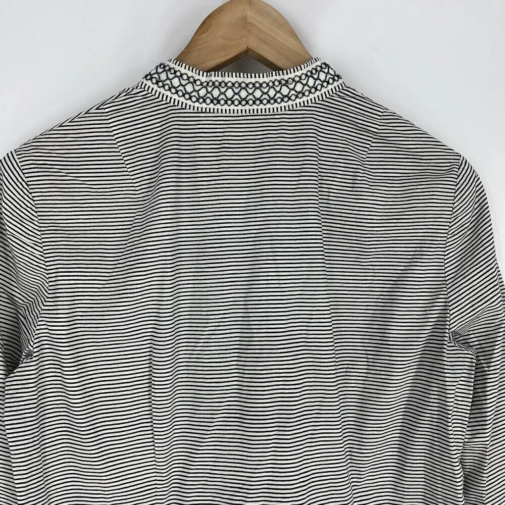 Tory Burch Tunic Dress Size 4 Women Blue White Embroidered Striped V Neck Kaftan